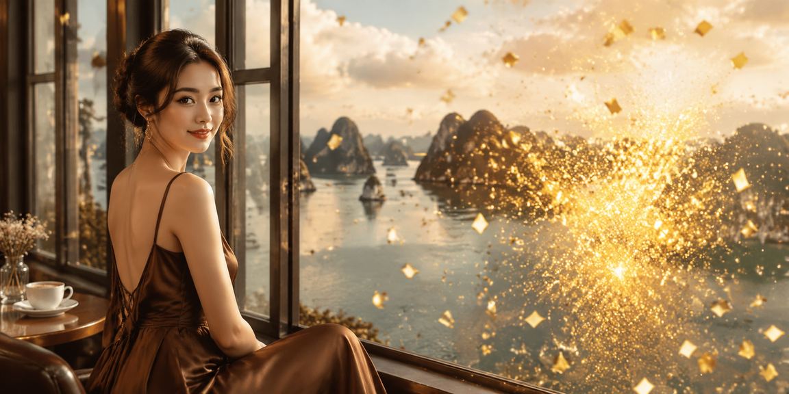 Người dùng VIP thưởng thức cà phê bên vịnh Hạ Long và trải nghiệm nền tảng giải trí trực tuyến