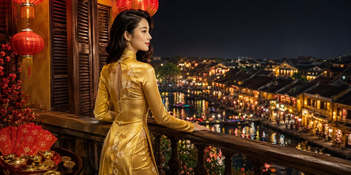 Lễ hội thưởng phong bì đỏ mừng thắng lớn phong cách Hội An áo dài