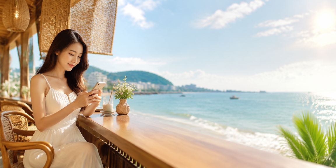 Người dùng tại Vũng Tàu đội nón lá xem sự kiện thể thao trên điện thoại mobile